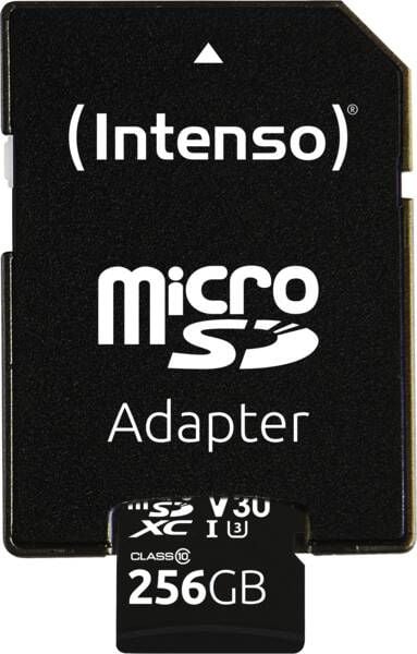 Intenso Professional - Flashminnekort (microSDXC til SD-adapter inkludert) - 256 GB - Video Class V30 / UHS-I U3 / Class10 - microSDXC UHS-I