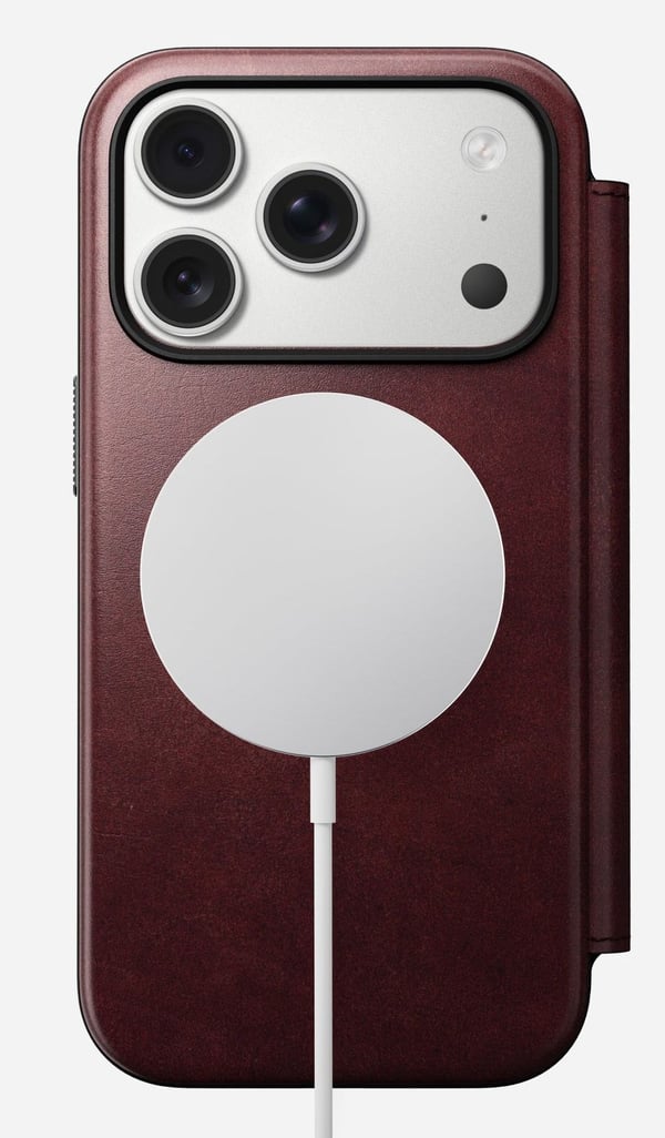 Nomad Modern Leather Folio-deksel til iPhone 17 Pro, MagSafe, burgunder