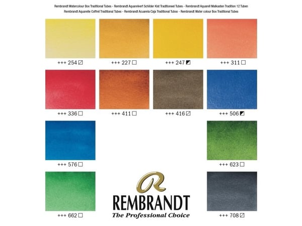Rembrandt akvarell treeske Traditional | 12 x tuber + tilbehør