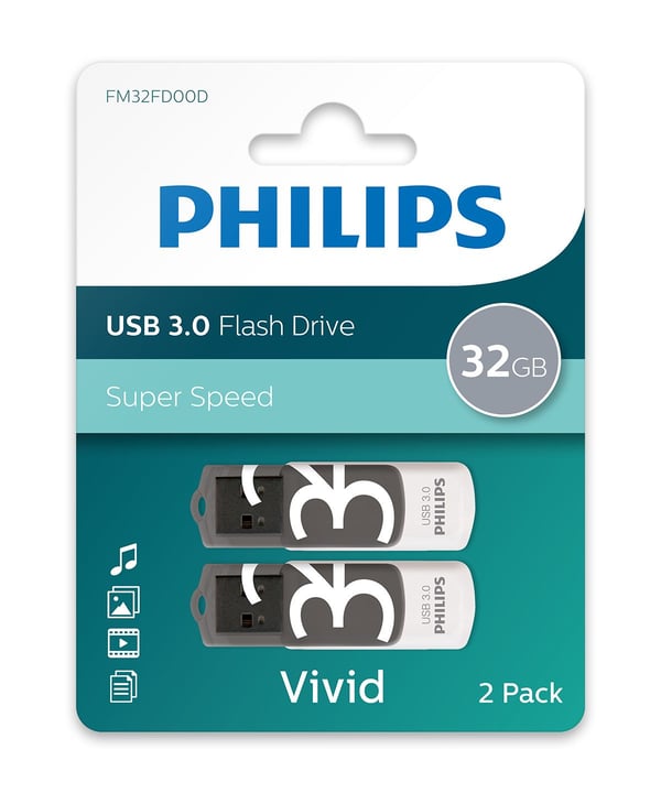Philips FM32FD00D Vivid Edition 3.0 - USB-flashstasjon - 32 GB - USB 3.0 (en pakke 2)
