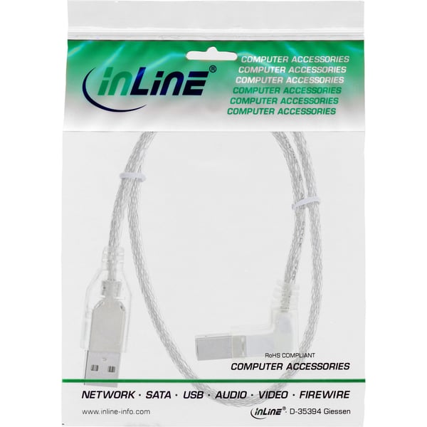 InLine 34519R, 1 m, USB A, USB B, hane/femman, 0,48 Gbit/sek, Transparent