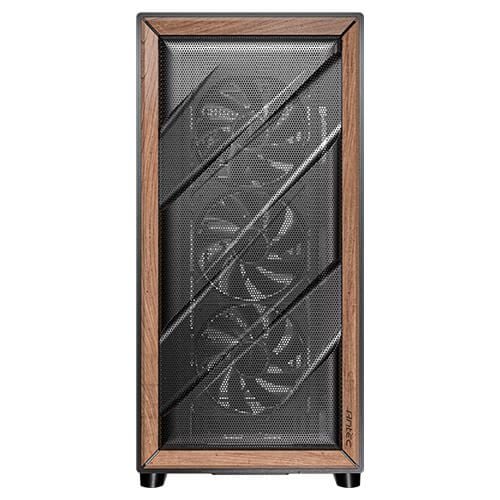 Antec FLUX PC-kabinett, Midi Tower, E-ATX, sidepanel i herdet glass, svart/tre