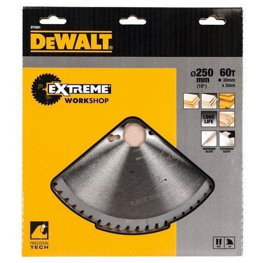 DeWALT DT4351-QZ Extreme -pyörösahanterä puulle - 250 mm - 60T