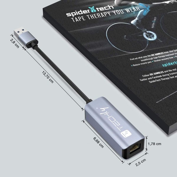 Techly IDATA USB-ETGIGA-AA, trådbunden, USB 3.2 Gen 1 (3.1 Gen 1) Typ-A, 10,100,1000 Mbit/s, svart, silver, aluminium, USB