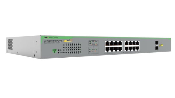 Allied Telesis AT GS950/18PS V2 - Switch - smart - 16 x 10/100/1000 (PoE+) + 2 x 1000Base-X - stasjonær, rackmonterbar, veggmonterbar - PoE+ (185 W)