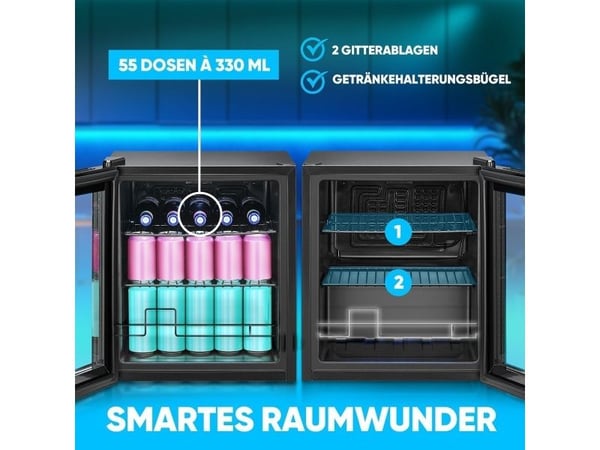 Bomann KSG 7291, Leskedrikkjøler, Frittstående, Svart, Svart, Riktig/Høyre, 46 l