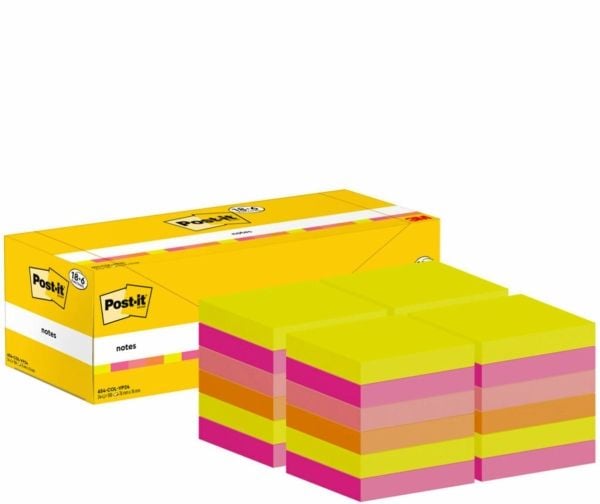 Post-It 3M , Itseliimautuvat laput, monivärinen, neliö, magenta, oranssi, vaaleanpunainen, keltainen, paperi, 76 mm, 76 mm, 100 arkkia