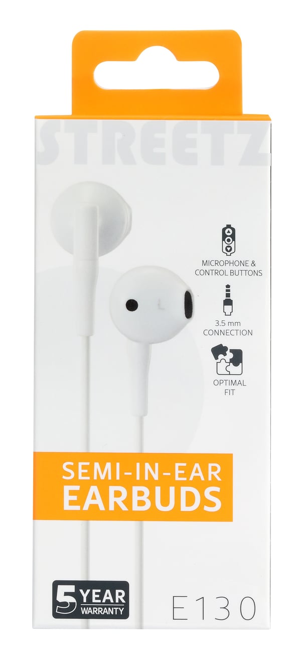 Streetz E130-WHT, trådbunden, 20 - 20000 Hz, samtal/musik, 10 g, headset, vit