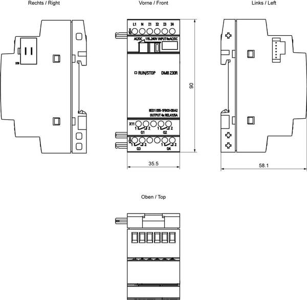 Siemens LOGO! DM8 230R 0BA2 PLC-förlängningsmodul 115 V/AC, 115 V/DC, 230 V/AC, 230 V/DC
