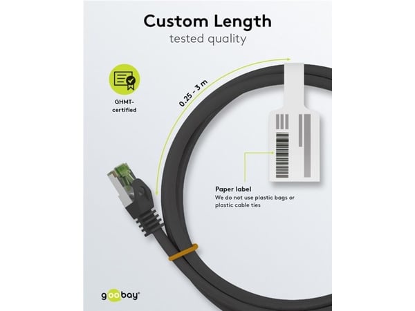 Goobay 69767, 5 m, Cat8.1, S/FTP (S-STP), RJ-45, RJ-45, Sort, Grønn, Grå