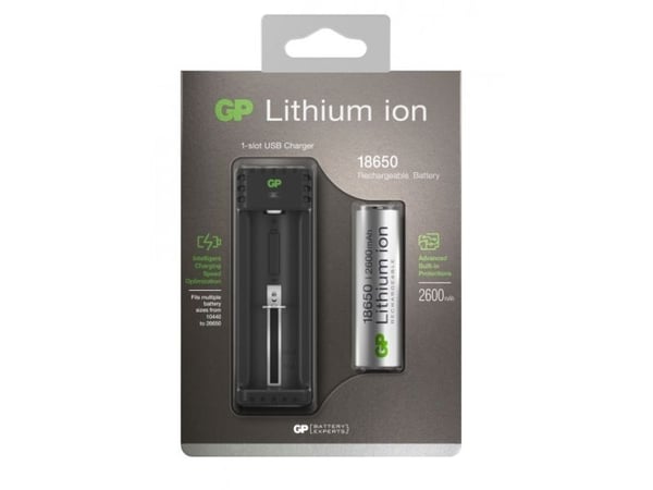 GP Batteries Lithium-ion lader L111, Lithium-Ion (Li-Ion), Overlading, Overbelastning, Kortslutning, 1 stykker, Batterier medfølger