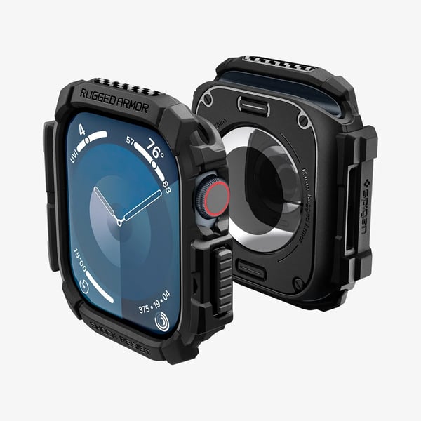 Spigen Rugged Armor, Ask, Smartwatch, Svart, Apple, Apple Watch 10 (42mm), Termoplastisk polyuretan (TPU)