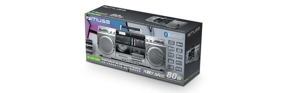 Muse M-380 GBS boombox med CD-spiller, kassett, Bluetooth, AUX, sølv