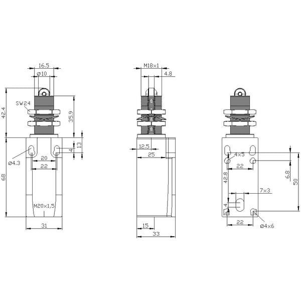Siemens 3SE5232-0HD10, muovi, IP65, 43 mm, 49 mm, 127 mm, 97 g