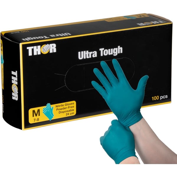 Kertakäyttökäsine, THOR Ultra Tough, M, vihreä, nitriili, puuteriton - (100 kpl)