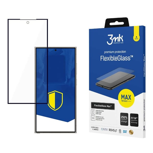 3MK 3MK FlexibleGlass Max Sam S24 Ultra musta/musta, Hybridilasi, jossa on vahvistetut reunat