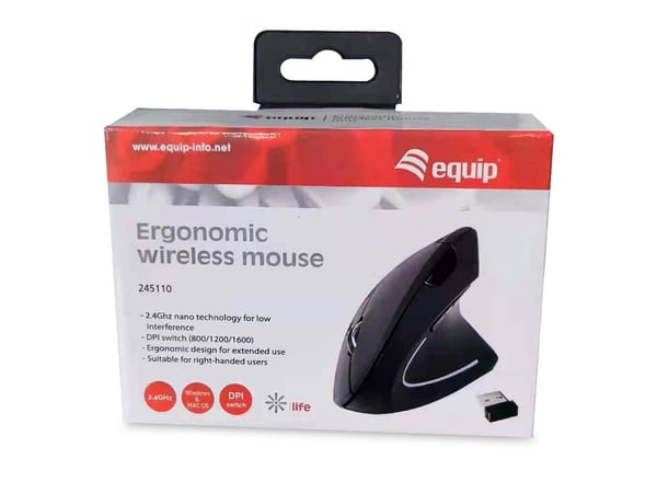 Equip 245110, Høyre hendt, Optisk, RF kabel-fri, 1600 DPI, Sort