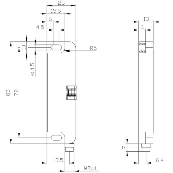 Kosketinlohkomagneetti 25x88mm ovi sik 2NC