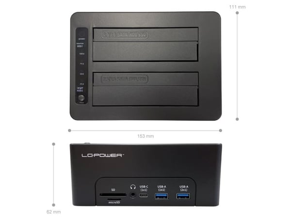 LC Power LC-DOCK-C-MULTI-HUB - HDD-dokkestasjon - brønner: 2 - 2,5" / 3,5" delt - SATA - USB 3.2 (Gen 2x1) - svart