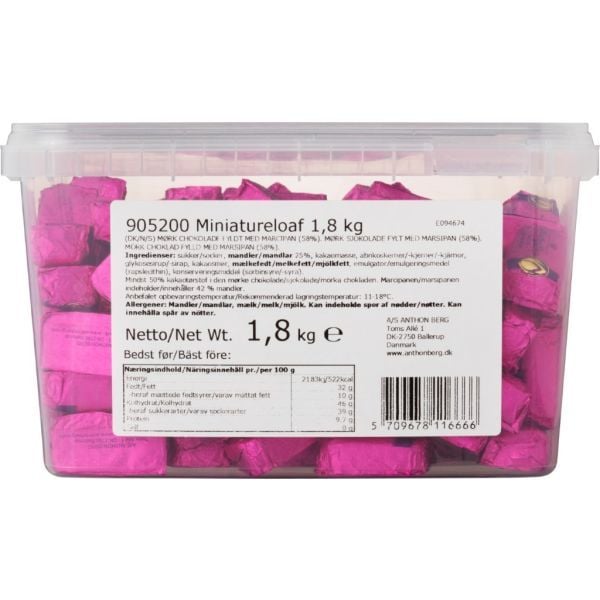 Anthon Berg miniatyrmarsipanbrød 190 biter i plastbøtte