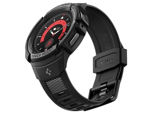Spigen Rugged Armor Pro, Laatikko, SmartWatch, Musta, Samsung, Galaxy Watch 5 Pro, Termoplastinen polyuretaani (TPU)