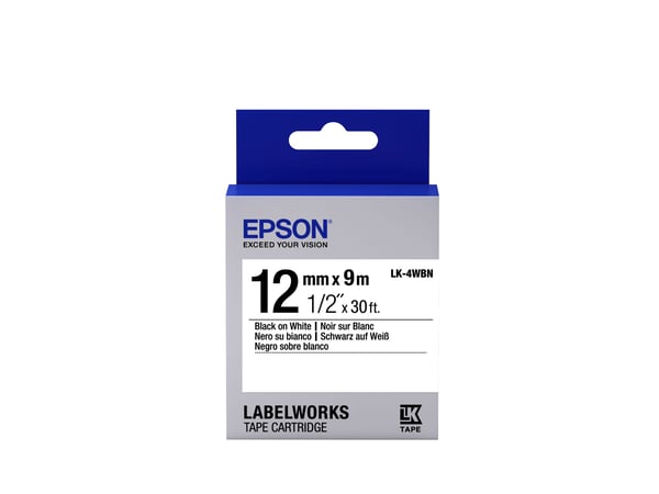 Epson LabelWorks LK-4WBN - Svart på hvitt - Rull (1,2 cm x 9 m) 1 kassett(er) merketape - for LabelWorks LW-1000, 300, 400, 600, 700, 900, K400, Z7...