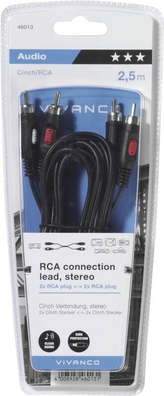 Vivanco VVA2RCA25MMK, 2 x RCA, urosliitin, 2 x RCA, urosliitin, 2,5 m, musta