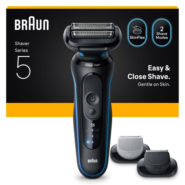 Braun Series 5 52-B1650S, Teräverkollinen parranajokone, Sininen, Painikkeet, Akku, Sisäänrakennettu akku, 50 min