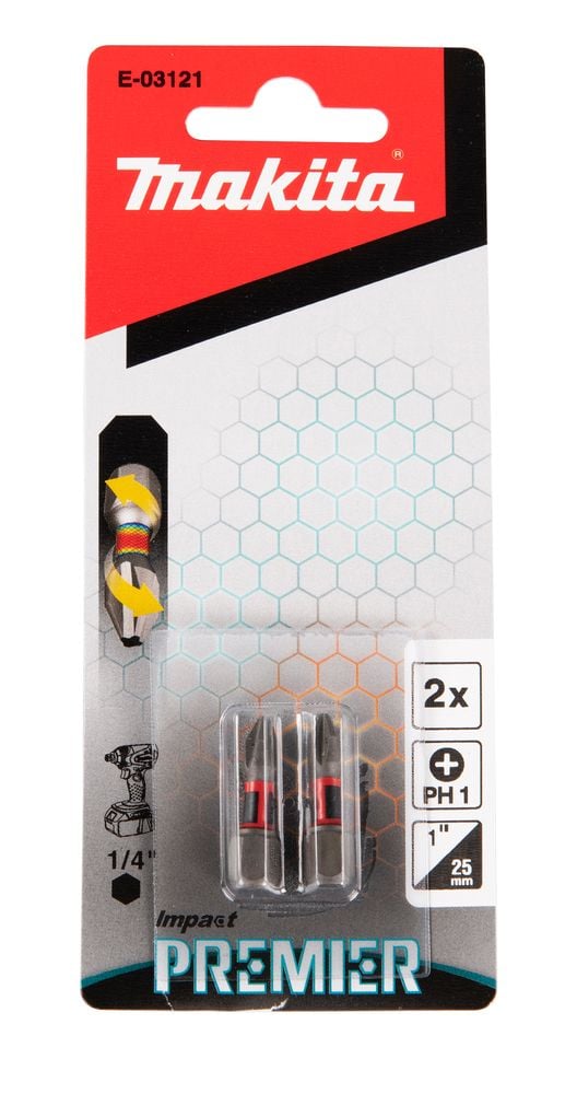 Makita Impact Premier - Spiss for skrutrekker - 2 deler - phillips - PH1 - heksagonal - lengde: 25 mm