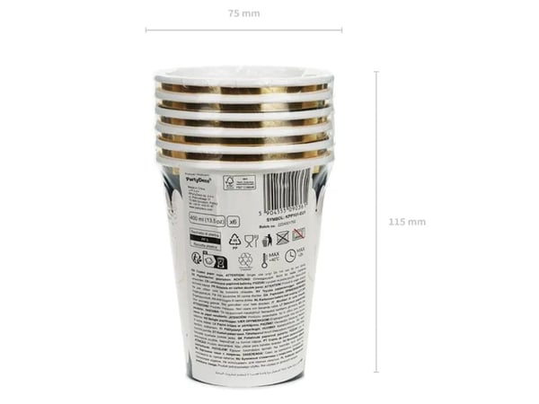 PartyDeco Spider Cups, 400 ml, Paperi, Musta, Kulta, Valkoinen, FSC, 7,5 cm, 115 mm