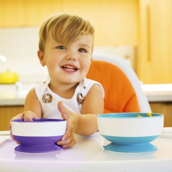 Munchkin Stay Put sugskålar, blå/grön/lila, 6 mån, plast
