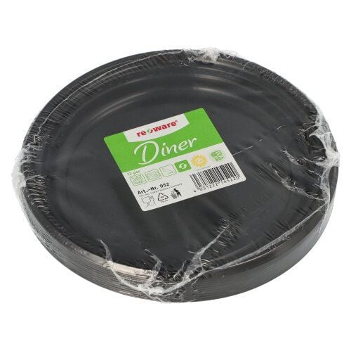 Papstar 96558, Plate, Rund, Polypropylen, Sort, Monokromatisk, 12 stykker