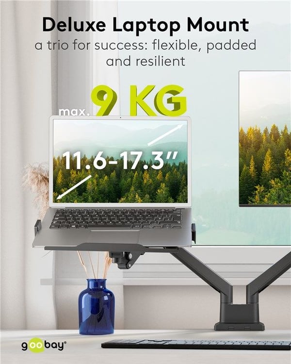 Goobay 70818, Ställ till bärbara datorer, Svart, Stål, 29,5 cm (11.6"), 43,9 cm (17.3"), 9 kg