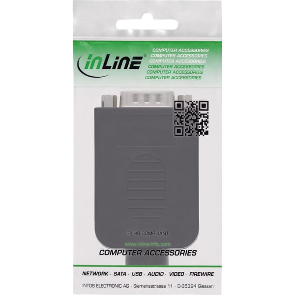 InLine 92501J, Terminal block / D-Sub 9, Svart, Hane/Hona, 26/18, 300 V, 10 mO