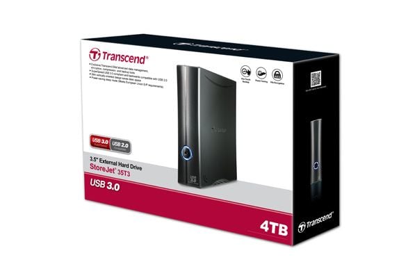 Transcend StoreJet 35T3 - Harddisk - 4 TB - ekstern (stasjonær) - 3.5" - USB 3.0 - 256-bit AES