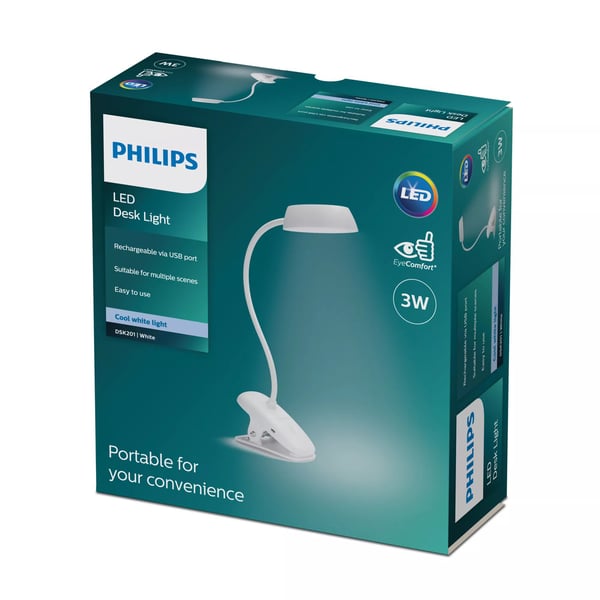 Philips Funksjonell Bordlampe, Hvit, Metall, Soverom, Stue, Kontor, Tidsriktig, IP20, III
