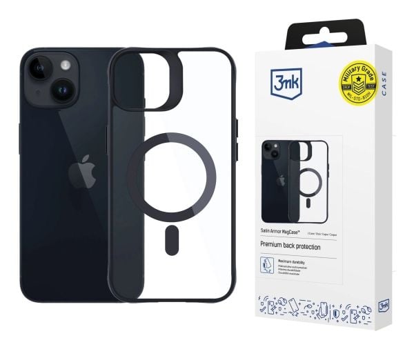 3MK Satin Armor MagCase, Suojus, Apple, iPhone 14, iPhone 13, 15,4 cm (6.06"), Musta, Läpinäkyvä