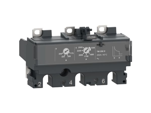 SCHNEIDER ELECTRIC Virtarele TM250D ComPacT NSX 250 -katkaisijoille, bimetalli/sähkömagneettinen, nimellisvirta 250 A, 3-napainen 3 suojattu