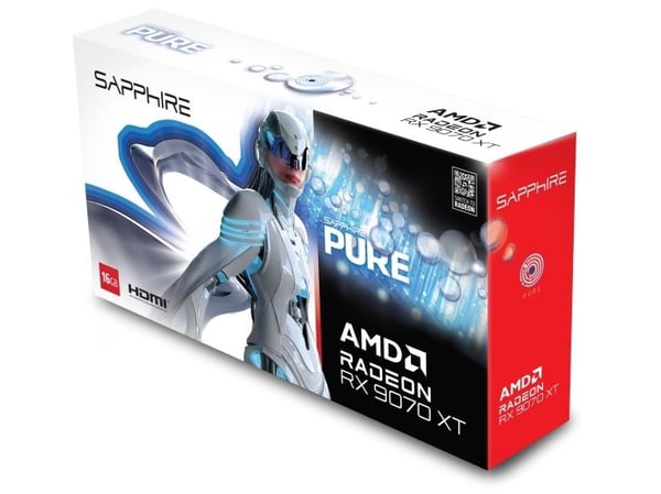 Sapphire Pure Radeon RX 9070 XT skjermkort 16 GB GDDR6, hvit