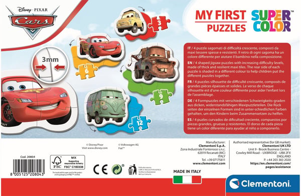 Clementoni 20804 palapeli, 3-6-9-12 palaa, Disney Cars