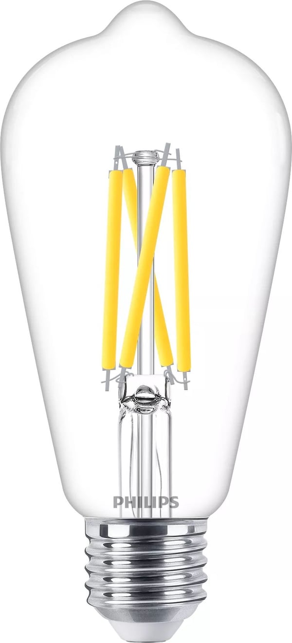 Philips - LED-filamentlyspære - form: ST64 - klar finish - E27 - 5.9 W (ekvivalent 60 W) - klasse D - varmt hvitt lys - 2200-2700 K