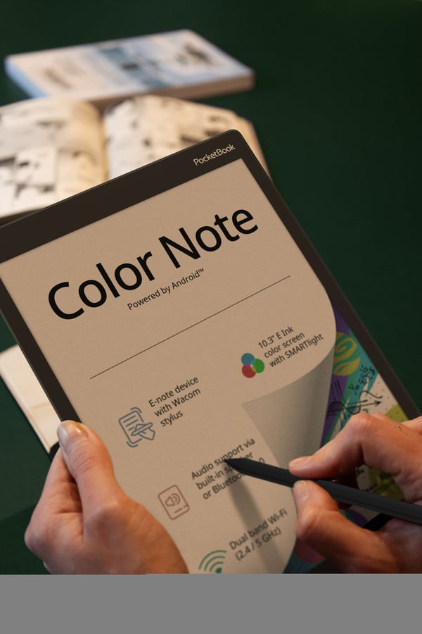 PocketBook Color Note, 26,2 cm (10.3"), E Ink Kaleido, 1404 x 1872 piksler, ACSM, AZW, AZW3, CBR, CBZ, CHM, DOC, DOCX, DjVu, EPUB, EPUB DRM, FB2, F...