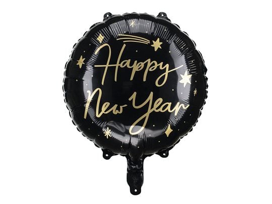 PartyDeco Happy New Year, Lekeballong, Folie, Sort, Bilde, Nyttårsaften, Rund