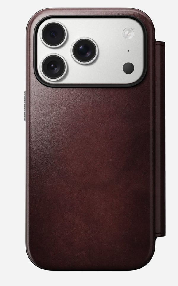 Nomad Modern Leather Folio-deksel til iPhone 17 Pro, MagSafe, burgunder