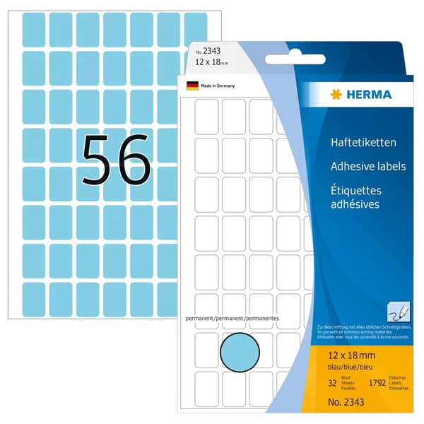 HERMA - Papir - selv-adhesiv - blå - 12 x 18 mm 1792 etikett(er) (32 ark x 56) merkelapper