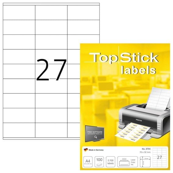 Etiketter TopStick 70x32 mm hvid - (100 ark x 27 stk.)