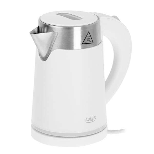 Adler AD 1372W vedenkeitin 800 W 0,6 l 360° alusta, valkoinen