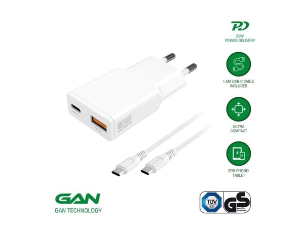 4smarts PDPlug Slim Duos - Strømadapter - GaN - 20 watt - 3 A - HiSilicon Fast Charging, SCP, QC 2.0, QC 3.0, AFC, PD 3.0, PD/PPS, Apple 2.4A (24 p...