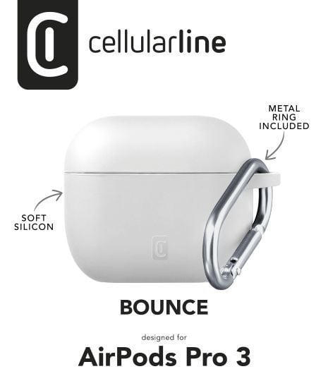 Cellularline Bounce Case, Kotelo, Valkoinen, Apple, AirPods Pro 3, Silikoni, Kolahduksenkestävä, Likaa hylkivä, Naarmuuntumisenkestävä