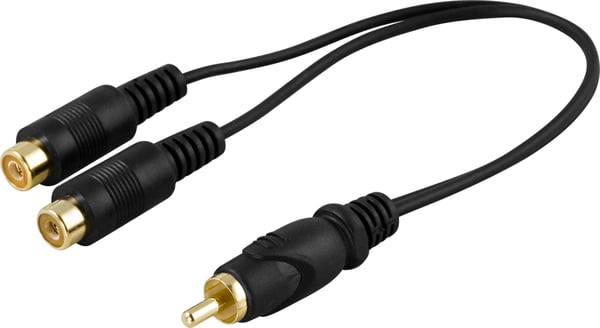 DELTACO - Videosplitter - RCA hann til RCA hunn - 15 cm - svart - formstøpt